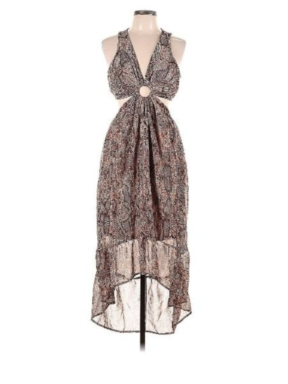Indulge Instyle Womens Snakeskin Cutout Ring Hi-Low Hem Dress Brown Medium - Picture 2 of 12